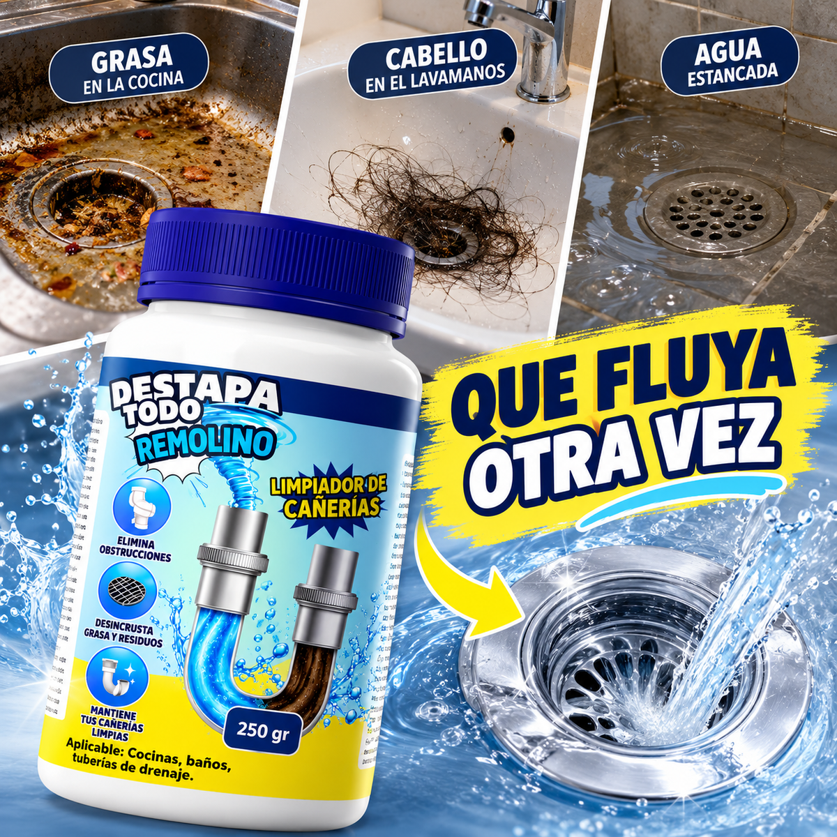 DESTAPA TODO REMOLINO - Limpieza y desinfección profunda con el mínimo esfuerzo
