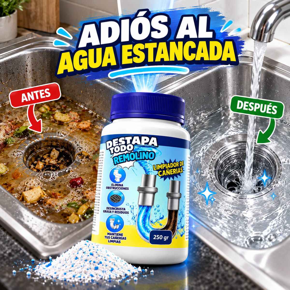 DESTAPA TODO REMOLINO - Limpieza y desinfección profunda con el mínimo esfuerzo