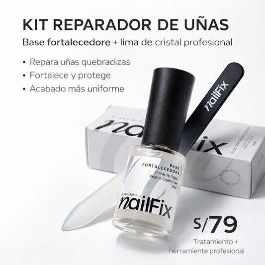 NAIL FIX- Kit Reparador de Uñas -Base Fortalacedora + Lima de Cristal Profesional.