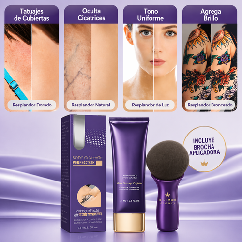 Maquillaje corporal WESTMORE + BROCHA INCLUIDA - corrector para cicatrices, manchas, venas, tatuajes y más