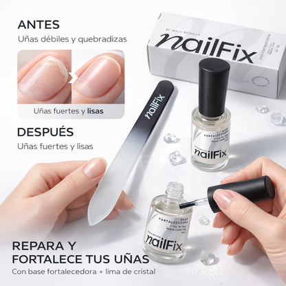 NAIL FIX- Kit Reparador de Uñas -Base Fortalacedora + Lima de Cristal Profesional.