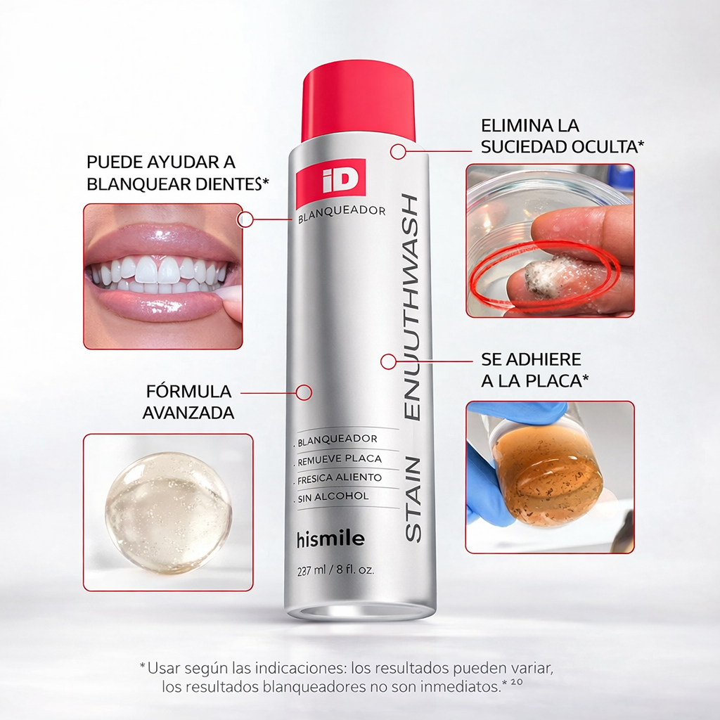 Hismile iD - Enjuague bucal blanqueador de manchas