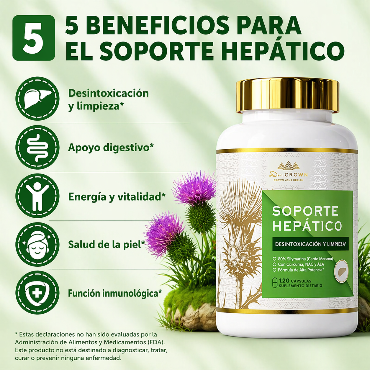 Suplemento para el apoyo hepático del Dr. CROWN - Desintoxica tu hígado desde adentro y recupera tu bienestar