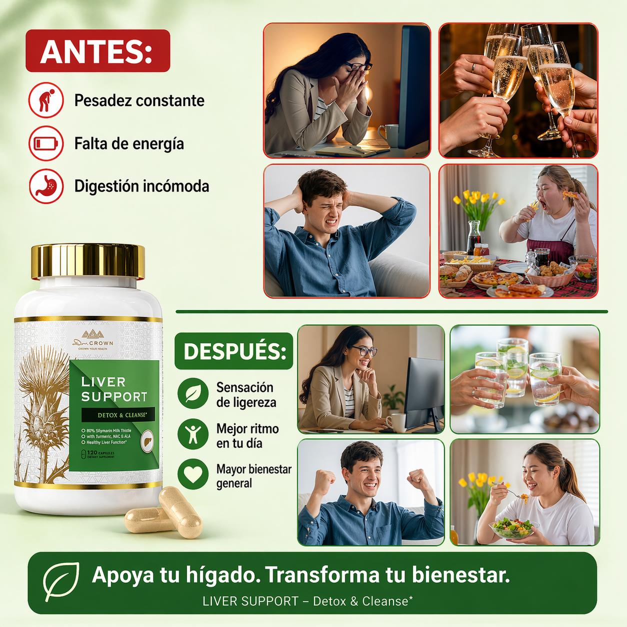 Suplemento para el apoyo hepático del Dr. CROWN - Desintoxica tu hígado desde adentro y recupera tu bienestar