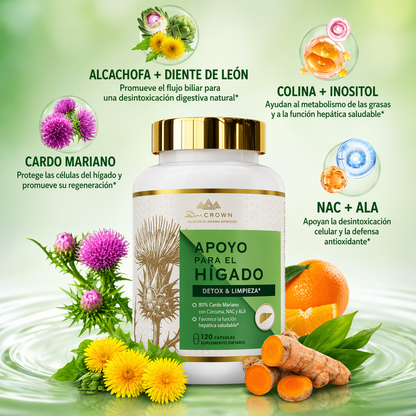 Suplemento para el apoyo hepático del Dr. CROWN - Desintoxica tu hígado desde adentro y recupera tu bienestar