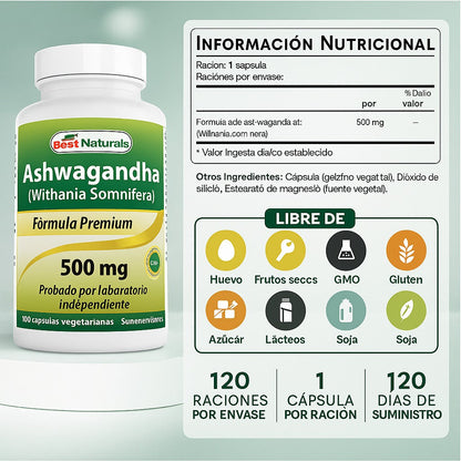 Ashwagandha Premium -  500 mg 120 cápsulas
