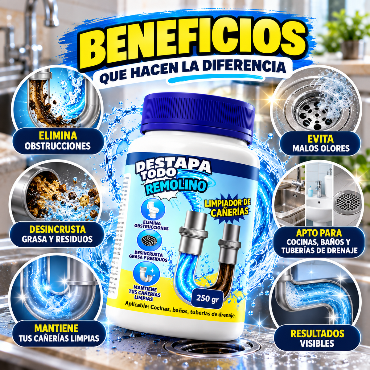 DESTAPA TODO REMOLINO - Limpieza y desinfección profunda con el mínimo esfuerzo